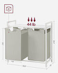 VASAGLE Laundry Hamper with Shelf and Pull-Out Bags 2 x 46L White V227-9101263002001