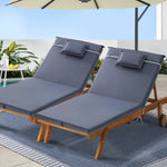 Gardeon 2x Sun Lounge Wooden Lounger Outdoor Furniture Day Bed Wheel Patio Grey ODF-B-LOUNGE-WHEEL-GEX2