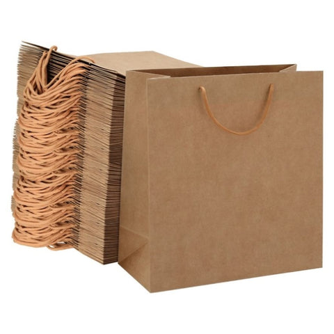100pcs Bulk Kraft Paper Bags Pack Brown Shopping Retail Gift Bags Reusable Brown PB-100-F-BR