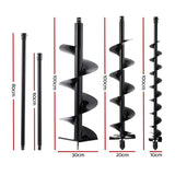 Giantz Post Hole Digger Auger Drill Bit Set 100mm 200mm 300mm Carbon Steel Black DI-AUG-BLD-N-KIT