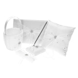 5pcs/set White Wedding Supplies Satin Flower Girl Basket Ring Bearer Pillow Guest Book Pen V1294-YM0901-H21026