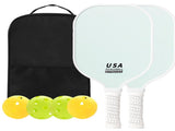 Light Green Fiberglass Pickleball Paddle Set - 2 Minimalist Paddles, 4 Balls, and Carry Bag for V888-ELOSUNG23668