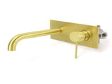 Brushed Gold Round Wall Mounted Basin Mixer Vanity Sink Tap Faucet Curve Spout V1233-KRD301ABG