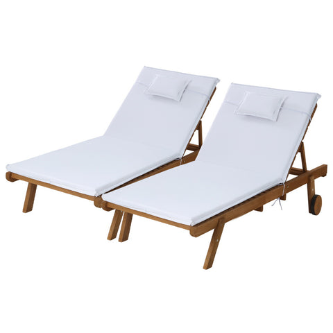 Gardeon 2x Sun Lounge Wooden Lounger Outdoor Furniture Day Bed Wheel Patio White ODF-B-LOUNGE-WHEEL-WHX2