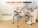 Commode Chair, Bedside Commode with Padded Seat, Drop-Down Arms, 7-Level Adjustable Height, 5.8L V952-WLKBS350BGRZ6CIGBV0