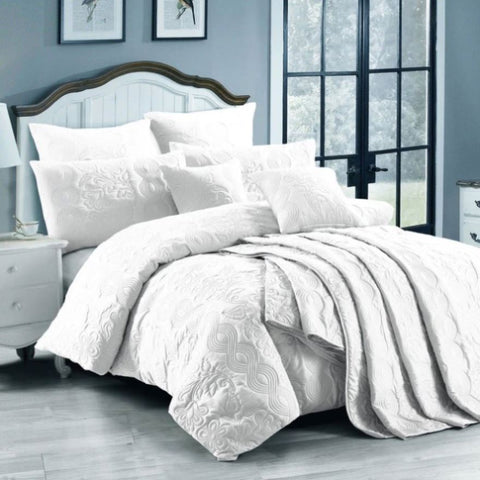 Georges Fine Linens Marguerite Quilt Cover Set White - Double V442-MFL-QUILTCS-MARGUERITE-WHITE-DS