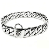 Premium Stainless Steel Cuban Link Dog Collar with Dog Head Buckle Stylish, Durable, and V1341-ZY-QLP4GMEQ-SILVER-32MM50CM20IN