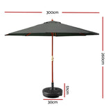 Instahut 3m Outdoor Umbrella w/Base Pole Umbrellas Garden Sun Stand Deck Charcoal UMB-POLE-3-H-CO-BASE