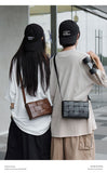 Women's Woven Crossbody Bag - Multi-Compartment Square Shoulder Bag with Fashionable Plaid Design V1258-BAG-10-60384-BLK