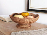 RattanRattan Fruit Bowl Woven Footed Bowl, Round Pedestal Plate Decorative Bowl for Tabletop & V1370-AZ4-16670