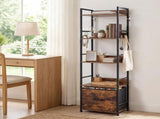 Levede Bookshelf Narrow Bookcase 5 Tier Storage with Drawer Living Room Brown CH1188-5-AU