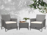Gardeon 3PC Outdoor Bistro Set Patio Furniture Wicker Setting Chairs Table Cushion Grey ODF-BISTRO-RATTAN-GE