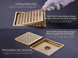 4-inch SUS304 Stainless Steel Square Shower Floor Drain with Tile Insert Grate Removable V1369-AZ3-W-06396