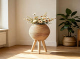 Wicker Plant Stand, Mini Rattan Woven Plant Stand with Wooden Legs for Indoor Plants, Light Brown V1192-AZ-W-19565