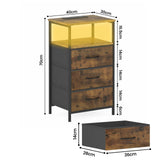 Nightstand with RGB LED Light and Charging Station, Brown, 40x30x70cm V178-59299