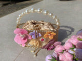 Floral Pearl Basket Bag Gold Mesh Hard Case Evening Bag, 3D Orchid Handbag for Cheongsam V1232-ZZHDB-001