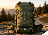 MultiPurpose Camping Hiking Backpack 60L Deep Olive Green,Nylon Daypack Equipped with Rain V1221-XM-LB5242-ZS166