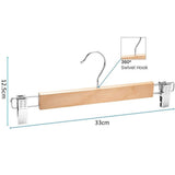10 Pack Wooden Skirt Hangers with Adjustable Clips Non-Slip Trouser Hanger Natural Finish Lotus Wood V1370-AZ4-07809