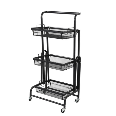 Levede 3 Tier Kitchen Trolley Cart Swivel Black Colour KT0200-BK