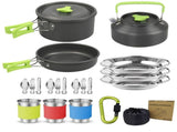 Green Camping Cookware Set for 23 People Portable Outdoor Cooking Pot, Frying Pan & 1.1L Kettle V888-ELOSUNG54631