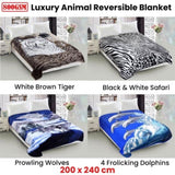 800GSM Luxury Reversible Animal Mink Blanket Queen 200 x 240 cm Frolicking Dolphins V442-ABR-BLANKET-800GSM22FROLICKDOLPHI-BLUE-QS