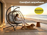Gardeon Outdoor Swing Chair 2 Seater with Stand Cushion Rattan Patio Furniture HM-EGG-FOLD-D-GREY