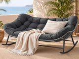 Gardeon Outdoor Rocking Chair Loveseat Wicker 2 Seater Cushion Patio Furniture Grey ODF-ROCK-ST-2S-GE-AB
