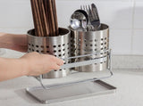 Stainless Steel Double-Tube Cutlery Basket With Storage Rack for Household Kitchen-Silver V1161-109395