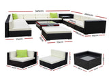 Gardeon 13-Piece Outdoor Sofa Set Wicker Couch Lounge Setting Cover FF-SOFA-BK-13PC-ABDEE