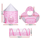 Keezi Kids Playhouse Play Tent Pop Up Castle Crawl Tunnel Basketball Hoop Pink BPOOL-B-135-PK