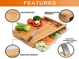 CARLA HOME Large Bamboo Cutting Board and 4 Containers with Mobile Holder gift included for Home LSB-36021