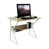Wood & Metal Computer Desk with Shelf Home Office Furniture V63-834371