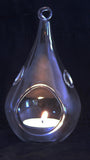 4 Pack of Hanging Clear Glass Tealight Candle Holder Tear Drop Pear Hour Glass Shape - 20cm High V382-TRDRPLGEX4