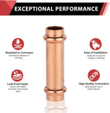 (Pack of 10) 1/2" x 1/2" Copper Press Fit Extended Coupling Fittings, No Stop,(PRESS028) V1258-DP02-C-2382