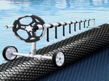 Aqua Buddy Pool Cover 600 Micron 8.5x4.2m w/ Roller 5.55m Swimming Pools Black Solar Blanket PC-85X42-L-BK-BL-ROLLER