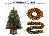 Christabelle Sable Fir Christmas 3pc Set 1.2m Potted Tree 61cm Wreath 2.74m Garland with Multic CMB-SENSF4P-WG