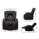 Artiss Recliner Chair Lift Assist Heated Massage Chair Leather Rukwa RECLINER-A5-BK-AB