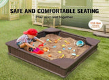 Sandbox with Cover, 48.6x48.6x12.4 in Square Sand Box, HDPE Sand Pit with 4 Corner Seating and V952-SXSLFXJCK000BU65WV0