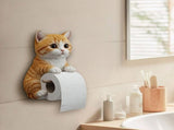 Cat Paper Holder - Funny 3D Resin Cat Toilet Paper Roll Holder, Wall Mount Bathroom Tissue Roll V1369-AZ3-W-10071