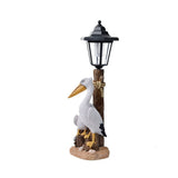 Garden Statue with Solar Lantern, Resin Seagull Seabird Figurine, Mediterranean Style Sculptures for V1366-AZ2-W-12514