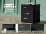 Black White Black Bedside Table with 3 Drawers, Modern Design, 38x35x66cm Storage Cabinet V178-59292