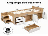 Artiss King Single Bed Frame with Storage, 3 Drawers and Two-Step Access, 2 Cabinets WBED-F-WARDROBE-WH-KS-ABC