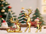 Resin Christmas Reindeer Figurines 2Pcs, Small Standing Sitting Deer Statue, Mini Tabletop Rustic V1369-AZ3-W-15150