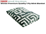 Bloomington 800GSM Greek Key Green Winter Premium Quality 1 Ply Mink Blanket Double V442-IDC-BLANKET-800GSMGREEKKEY-GREEN-DS