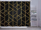 Black Gold Geometric Shower Curtain - Modern Abstract Polyester Fabric Waterproof Bathroom Decor, 12 V1192-AZ-W-29952