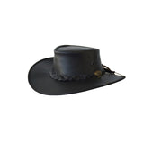 Jacaru Boundary Rider Bovine Cow Leather Hat Chinstrap Side Snaps - Black V563-J-101-BLK-XXL
