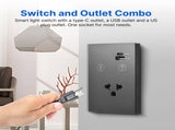 2.4GHz WiFi Wall Touch Light Switch with Type-C USB Power Outlet Neutral Wire Required 1 Way Control V1294-YM0901-HS7880BUS-1