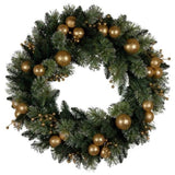Christabelle 76cm Christmas Wreath Glittery with LED Lights Golden Baubles Front Door Decoratio 112_SENG76