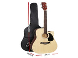 Alpha 41 Inch Acoustic Guitar Equaliser Electric Output Cutaway w/ Stand Wood GUITAR-D-41-EQ-NAT-CAPO