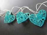 50 Turquoise Blue 3D Hollowed Rattan Heart-Shaped 5M LONG String Fairy Lights, Battery Indoor & V382-TURQHRTRATTBATT50